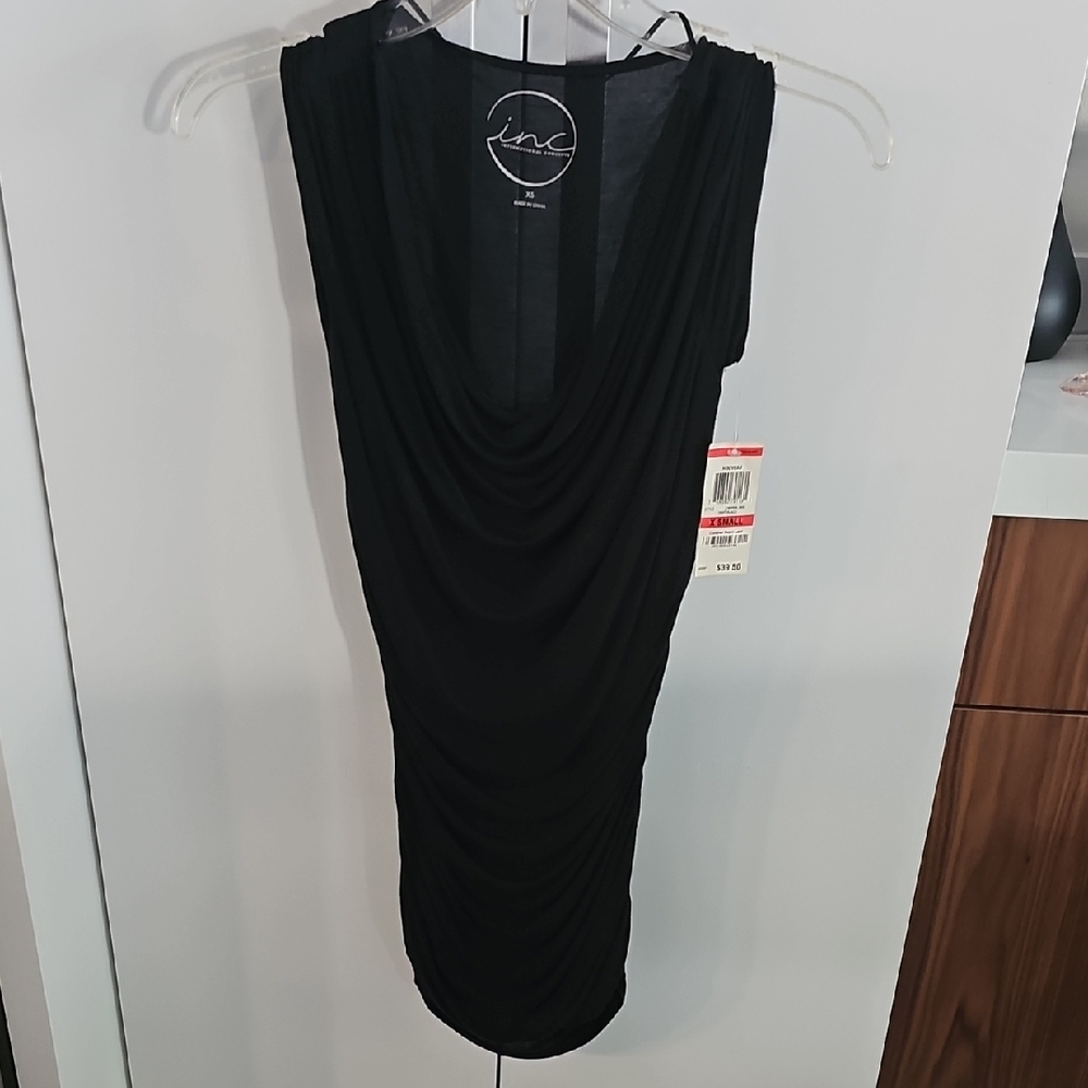 INC International Concepts Black Cowl Neck Bodycon Mini Dress
